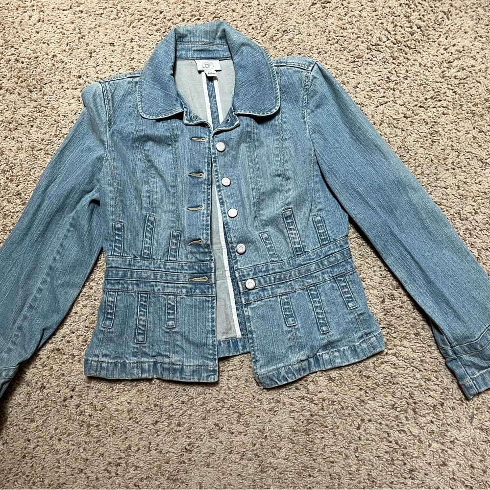 LOFT Light Blue Denim Jacket with Tailored Seams